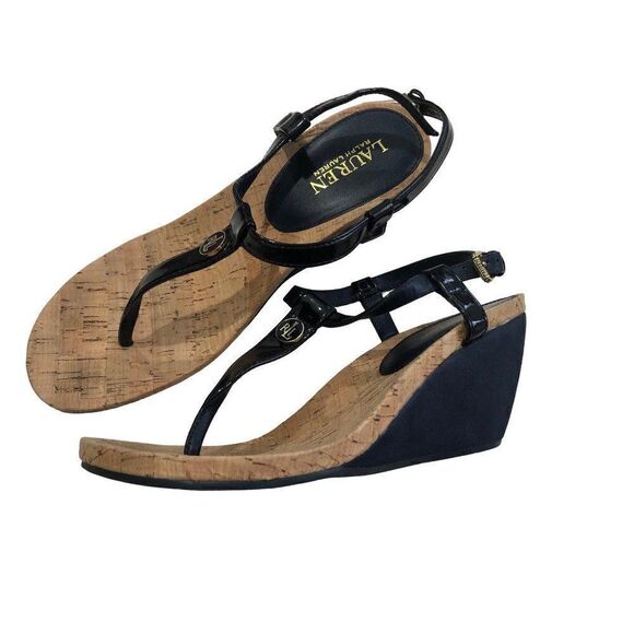 Ralph Lauren Womens Reeta T-Strap Sandals Cork Leather Size 9.5B - Picture 1 of 4